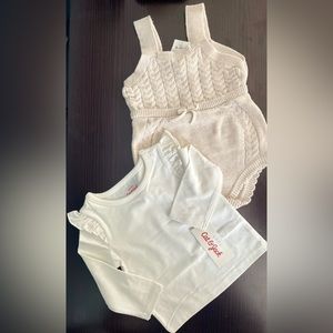 Cat & Jack cable knit romper bodysuit set with ruffle shoulder long sleeve 6/9mo